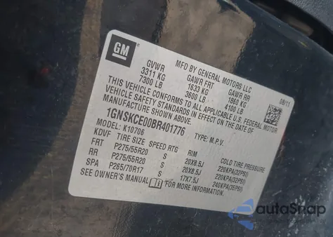 2011 Chevrolet Tahoe Ltz z USA, uszkodzony, nr VIN 1GNSKCE00BR401776